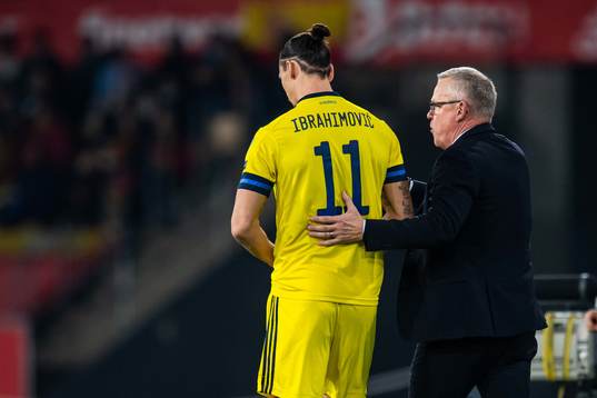 Zlatan Ibrahimovic and head coach Janne Andersson of Sweden