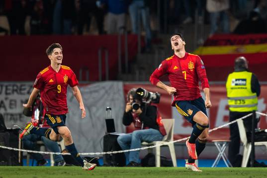 Alvaro Morata of Spain celebrate with teammates