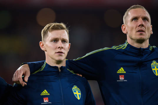 Emil Krafth and goalkeeper Robin Olsen of Sweden