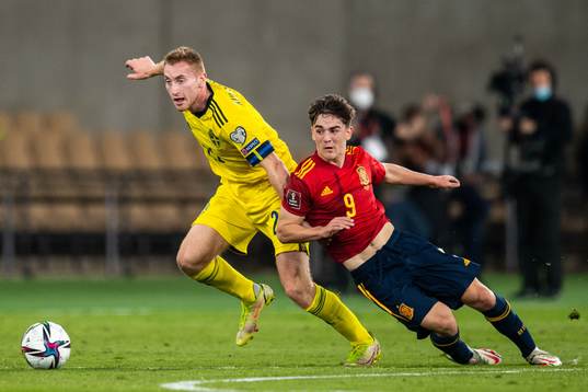 Dejan Kulusevski of Sweden and Gavi of Spain