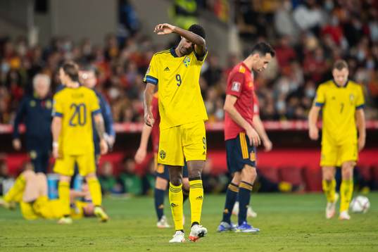 Alexander Isak of Sweden looks dejected