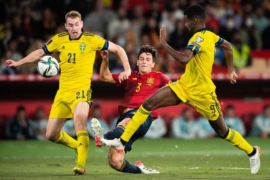 Dejan Kulusevski and Alexander Isak of Sweden against Pau