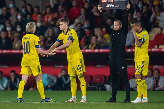 Emil Forsberg, Mattias Svanberg and Robin Quaison of Sweden