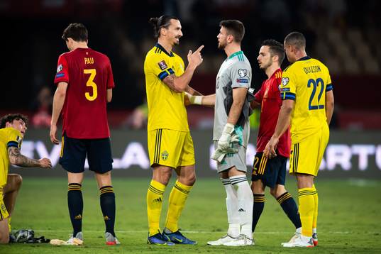 Zlatan Ibrahimovic of Sweden and goalkeeper Unai Simon of