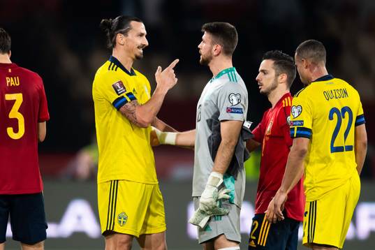 Zlatan Ibrahimovic of Sweden and goalkeeper Unai Simon of