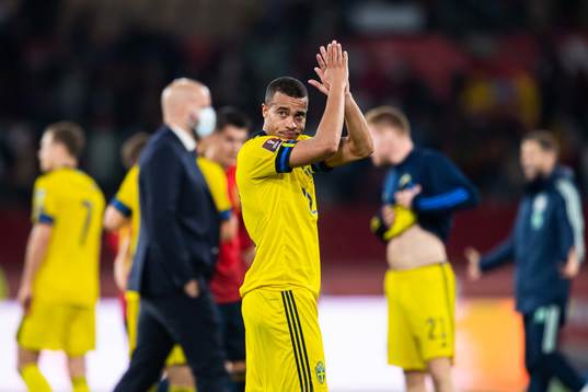 Robin Quaison  of Sweden looks dejected