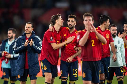 Pau Torres, Brais Mendez and Cesar Azpilicueta of Spain