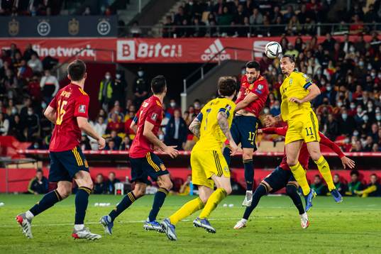 Mikel Merino of Spain and Zlatan Ibrahimovic of Sweden