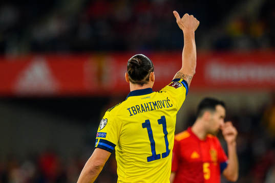 Zlatan Ibrahimovic of Sweden gives a thumbs up
