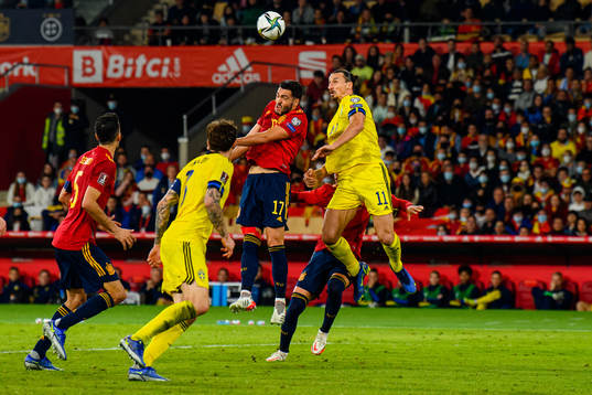 Mikel Merino of Spain and Zlatan Ibrahimovic of Sweden