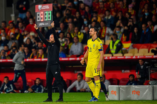 Zlatan Ibrahimovic of Sweden is substituted in
