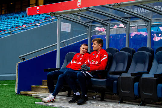 Marius Lode and Alexander Sørloth of the Norwegian