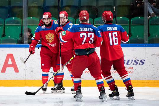 Semyon Demidov of Russia celebrate with teammates