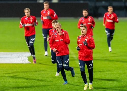 Morten Thorsby and Martin Ødegaard of the Norwegian