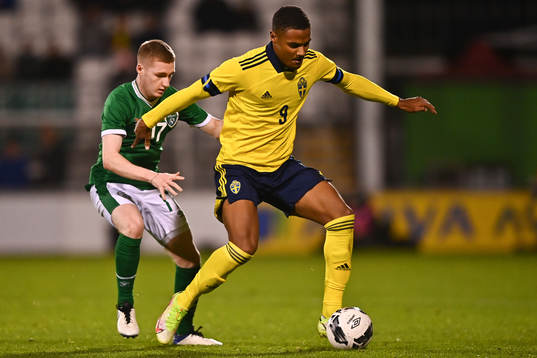 Ross Tierney of Republic of Ireland and Amin Sarr of Sweden