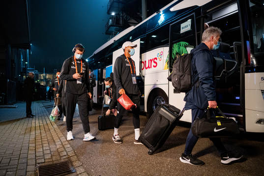 Alexander Sørloth and Joshua King of Norway arrives
