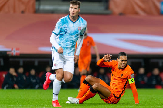 Alexander Sørloth of Norway and Virgil van Dijk of