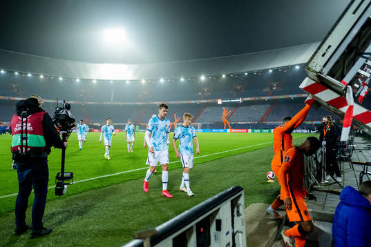 Alexander Sørloth and Birger Meling of Norway