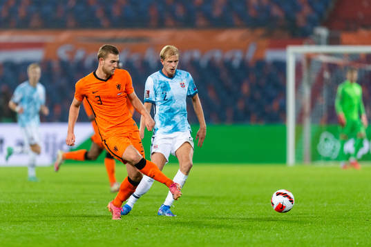 Matthijs de Ligt of Netherlands and Morten Thorsby of Norway