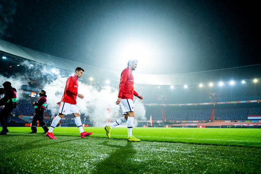 Alexander Sørloth and Stefan Strandberg of Norway