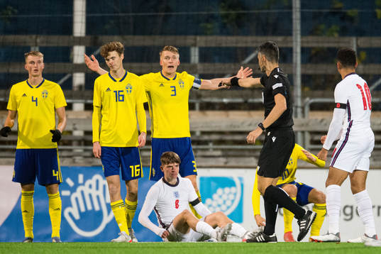 Casper Widell of Sweden reacts when Alex Scott of England