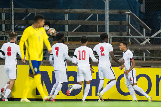 Dane Scarlett of England celebrates his 0-1 goal