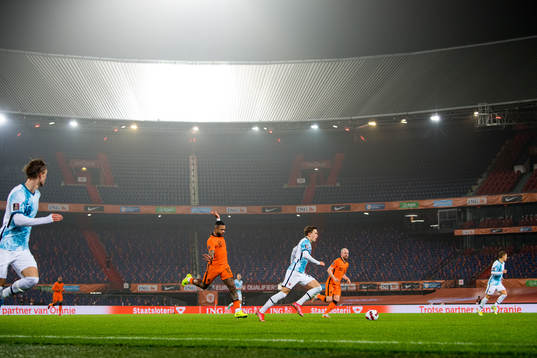 Memphis Depay of Netherlands and Marcus Holmgren Pedersen