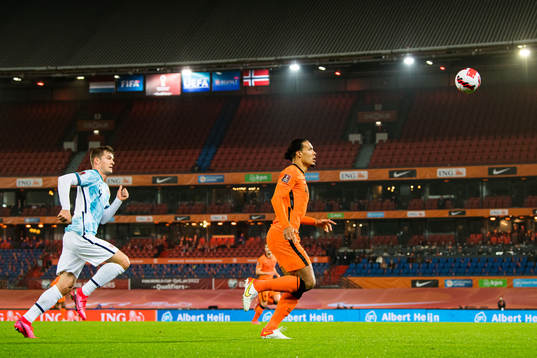Alexander Sørloth of Norway and Virgil van Dijk of