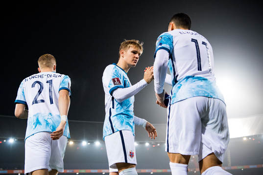 Martin Ødegaard and Mohamed Elyounoussi of Norway