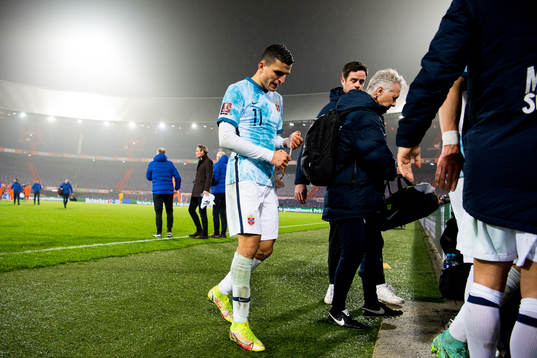 Mohamed Elyounoussi of Norway looks dejected