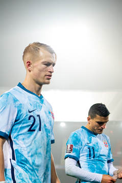 Andreas Hanche-Olsen and Mohamed Elyounoussi of Norway look