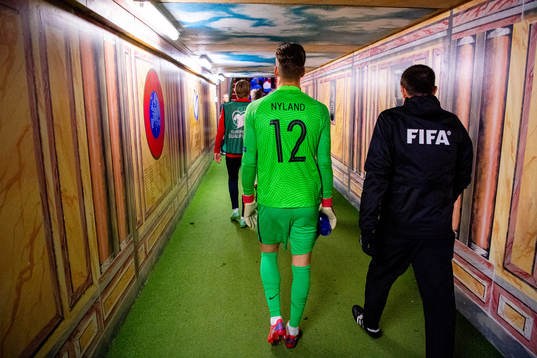 Goalkeeper Ørjan Håskjold Nyland of Norway at half-time