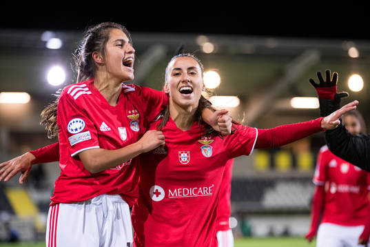 Francisca Nazareth and Catarina Amado of Benfica celebrate