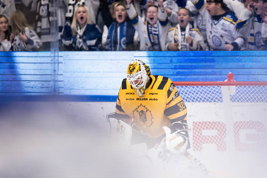 Skellefteås målvakt Gustaf Lindvall deppar