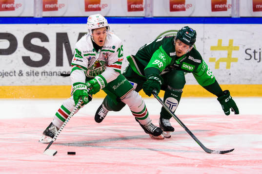 Rögles Tyler Kelleher och Färjestads Jacob de la Rose