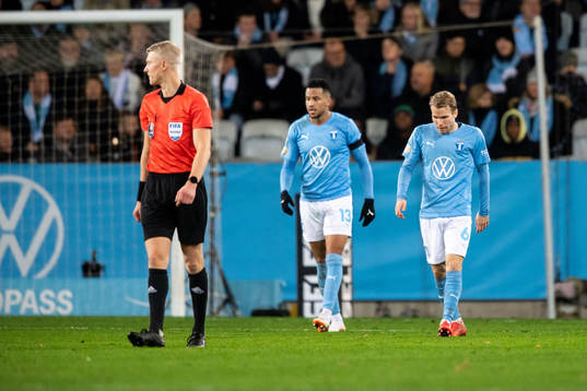 Malmö FFs Martin Olsson och Oscar Lewicki deppar