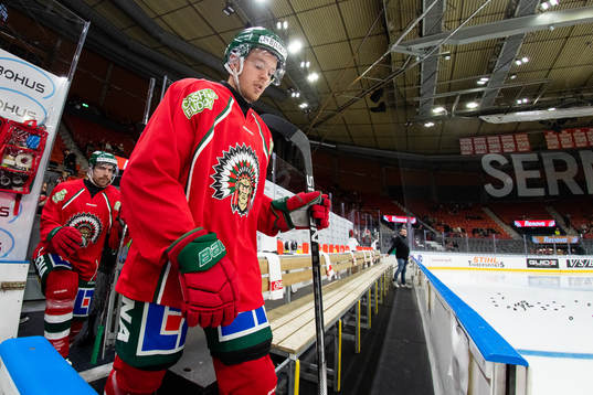 Frölundas Filip Johansson innan ishockeymatchen i SHL