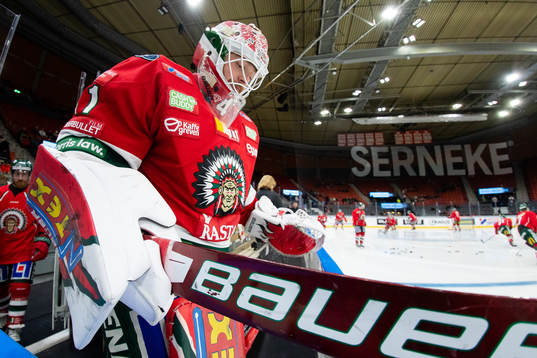 Frölundas målvakt Niklas Rubin innan ishockeymatchen i