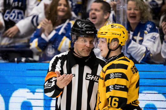 Domare Mikael Nord och Skellefteås Linus Lindström