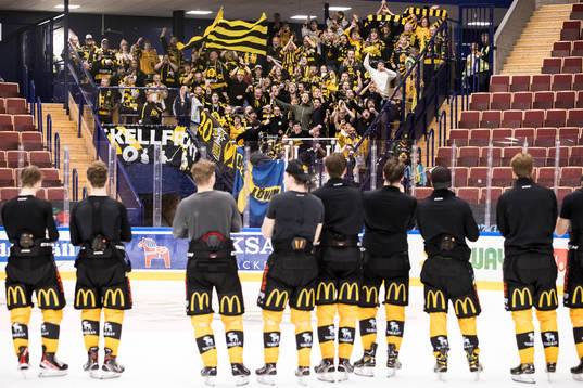 Skellefteås spelarna firar med klacken