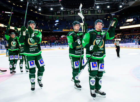 Färjestads Victor Ejdsell, Carl Jakobsson och Oscar Lawner