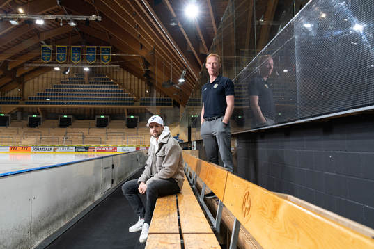 HC Davos Mathias Bromé och assisterande tränare Jörgen
