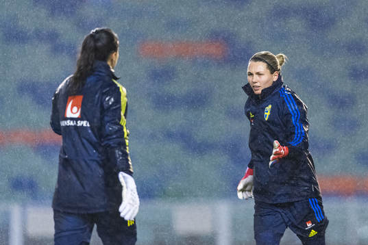 Goalkeeper Zecira Musovic and goalkeeper Jennifer Falk of