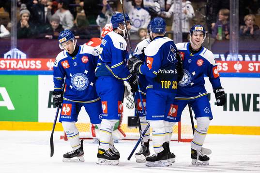 Isak Rosén of Leksand celebrate with teammates