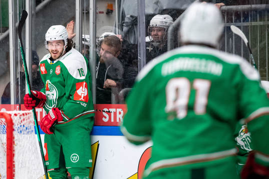 Dennis Everberg of Rögle celebrates scoring 2-1