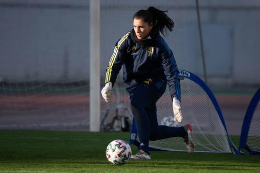 Goalkeeper Zecira Musovic of the Swedish women's national