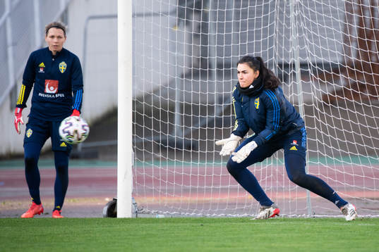 Goalkeepers Jennifer Falk and Zecira Musovic  of the