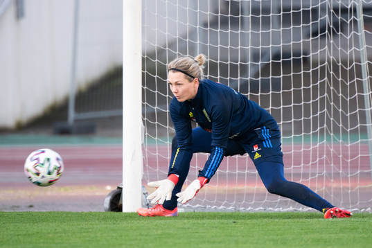 Goalkeeper Jennifer Falk of the Swedish women's national