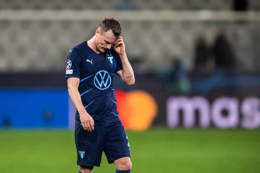 Eric Larsson of Malmö FF looks dejected
