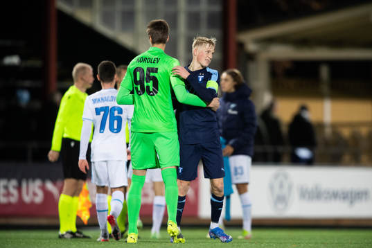 Goalkeeper Georgii Korolev of Zenit and Melker Widell of